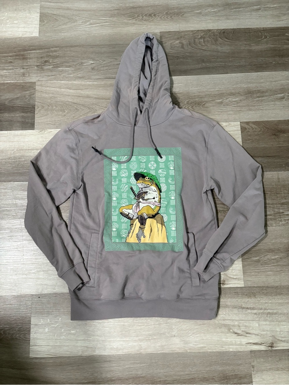 Men's Graphic Hoodie Sweatshirt - Gray with Green Print